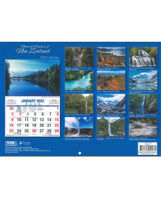 Calendar 22 Big Print Natural Wonders of NZ Gifts & Greeting Cards