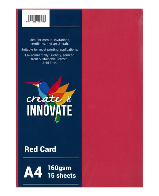 CARD A4 160GSM RED CREATE & INNOVATE 250  PACK