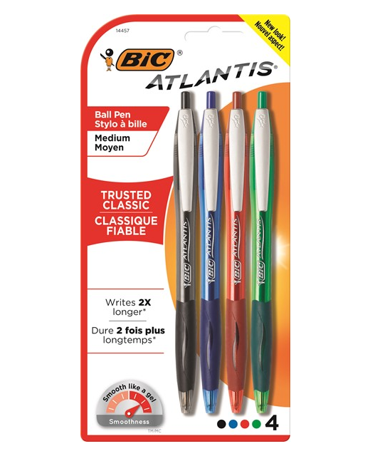 Bic Atlantis Medium Retractable Ball Pen Assorted 4 Pack