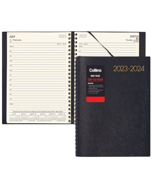 COLLINS MID YEAR 2023 2024 BOSTON DIARY A41 DAY TO PAGE SPIRAL