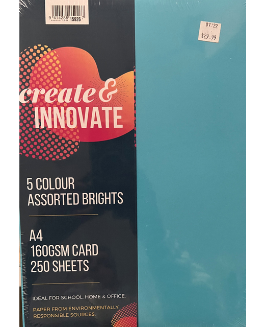 CARD A4 160GSM ASSORTED CREATE & INNOVATE