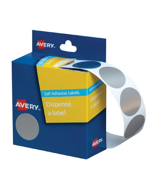 LABEL DISP AVERY DOTS 24MM SILVER PK 250