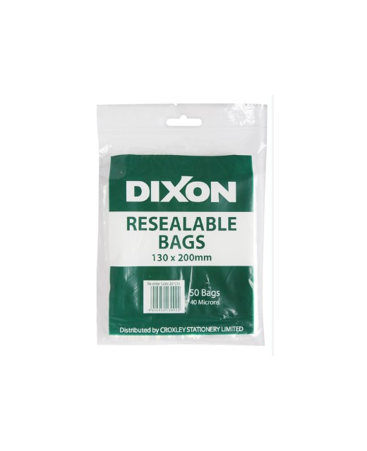 ZIP LOCK BAG DIXON 130X200MM CLEAR PK 50