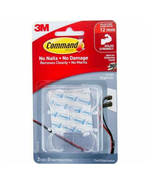 COMMAND CLEAR LARGE CORD CLIPS, 2 CLIPS, 3 STRIPS / PACK