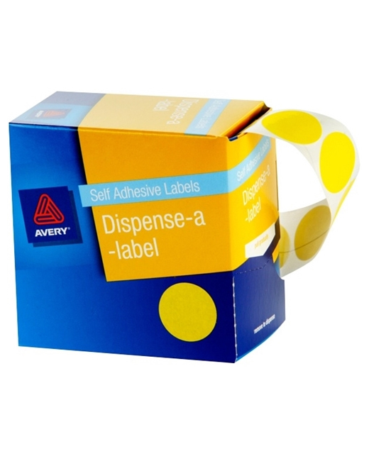 LABEL DISP AVERY DOTS 24MM YELLOW PK 500