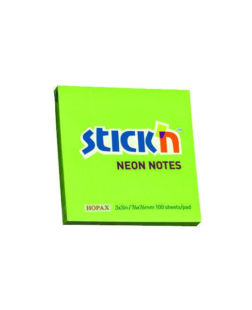 STICKN NOTES 76X76 100SHT NEON GREEN