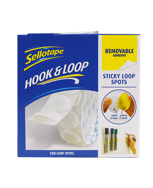 HOOK & LOOP STICKY SPOTS WHITE SELLOTAPE 125MMX22MM