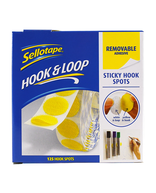 HOOK & LOOP STICKY SPOTS YELLOW SELLOTAPE 125MMX22MM