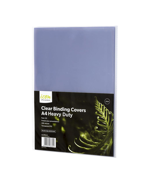 Icon Binding Covers A4 Clear 200mic, Pack of 20