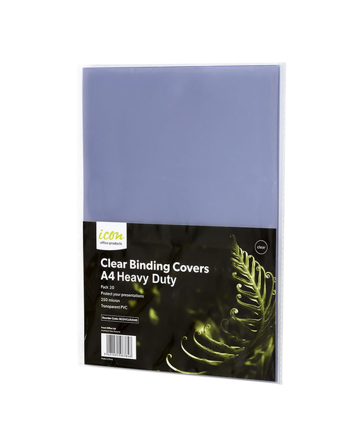 Icon Binding Covers A4 Clear Heavy Duty 250mic, Pack of 20