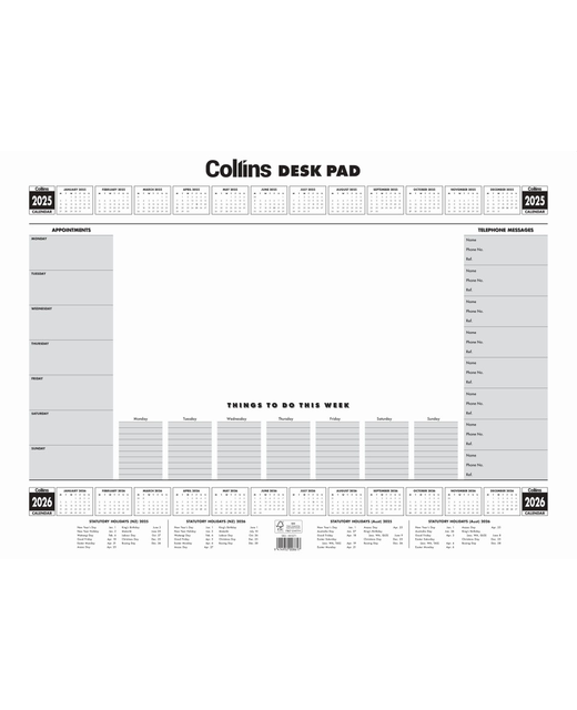 2025 Collins A2 Executive Desk Pad 50lf 2025/2026