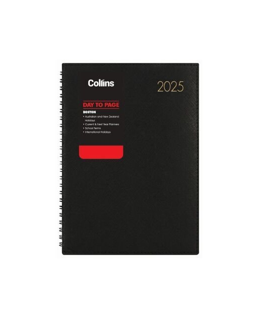 2025 Collins Boston A41 Day To Page Diary Black Diary