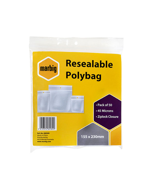 RESEALABLE BAG MARBIG 155X230MM CLEAR PK 50