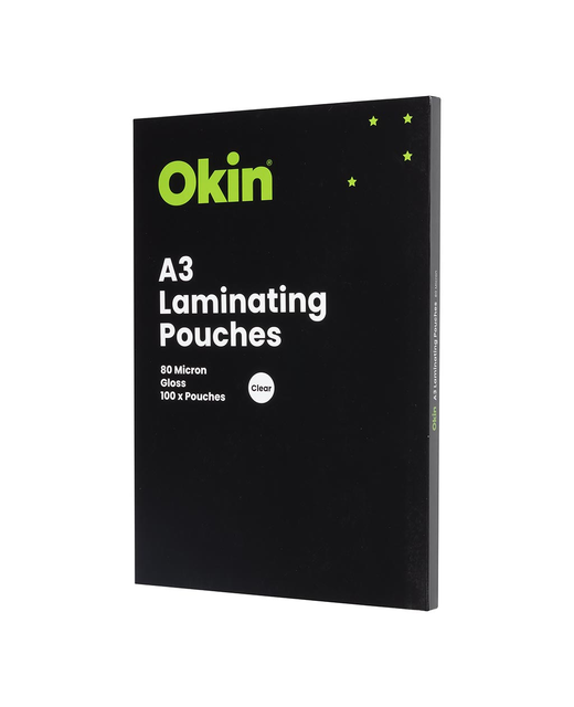 OKIN LAMINATING POUCHES A3 GLOSS 80MIC PACK OF 100