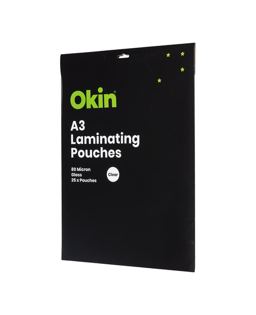 OKIN LAMINATING POUCHES A3 GLOSS 80MIC PACK OF 25