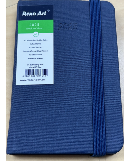 2025 DIARY A6 RENO WEEK TO VIEW POCKET BLUE