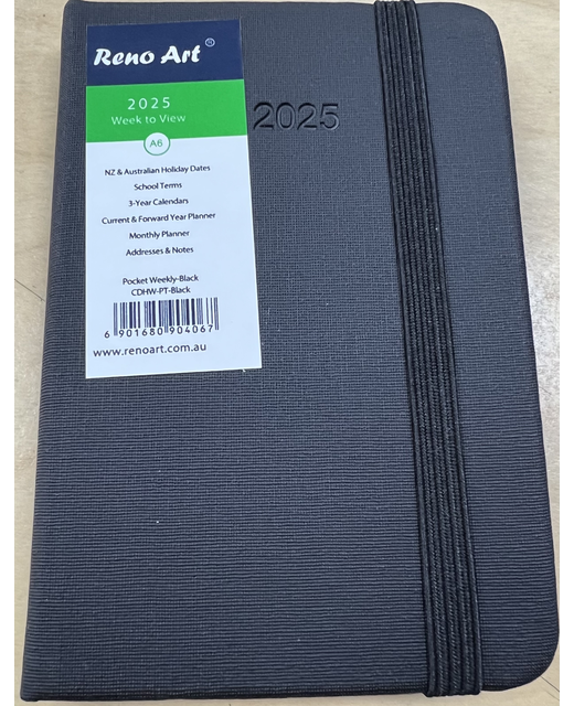 2025 DIARY A6 RENO WEEK TO VIEW POCKET BLACK