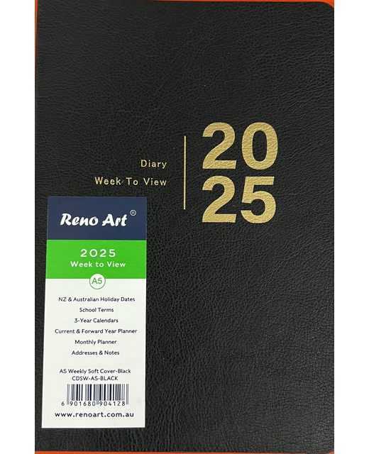 2025 DIARY A5 RENO WEEK TO VIEW SC BLACK