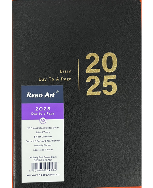 2025 DIARY A5 RENO DAY TO PAGE SC BLACK