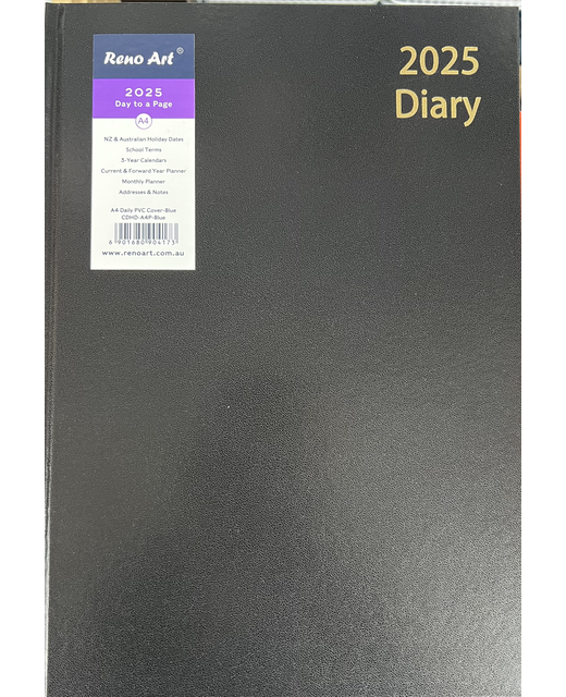 2025 DIARY A4 RENO DAY TO PAGE HC BLACK