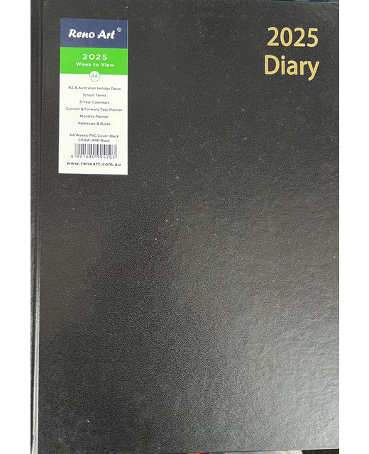 2025 DIARY A4 RENO WEEK TO VIEW BLACK