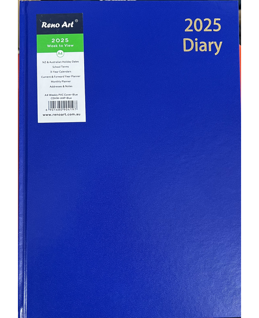 2025 DIARY A4 RENO ART WEEK TO VIEW BLUE