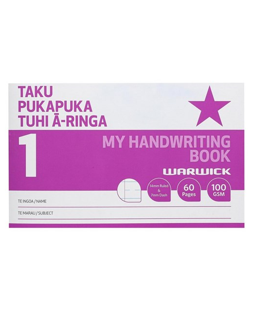 Warwick My Handwriting Book Taku Pukapuka Tuhi A-Ringa 14mm Ruled/7mm Dashed Lines 60 Pages