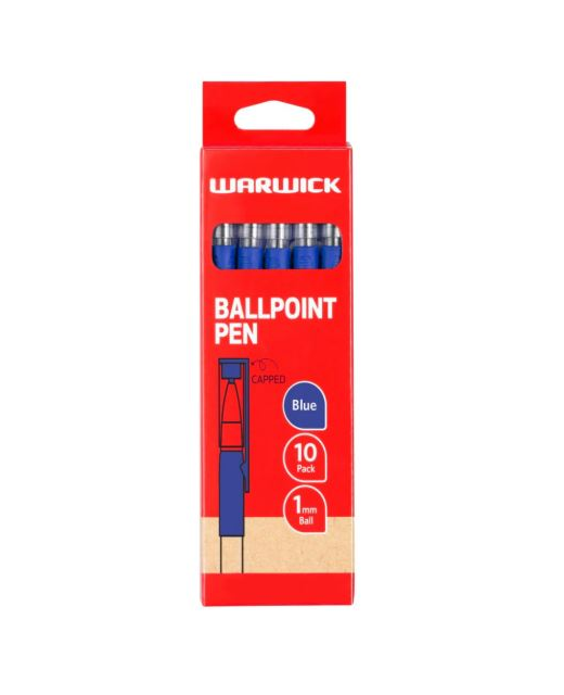 Warwick Ballpoint Capped Pens Blue 1.0mm 10pk