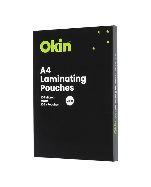 OKIN LAMINATING POUCHES A4 MATTE 100MIC PACK OF 100