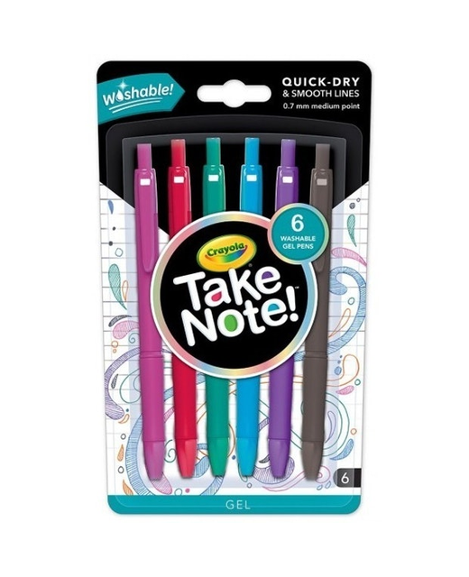 CRAYOLA TAKE NOTE WASHABLE GEL PENS 6PK